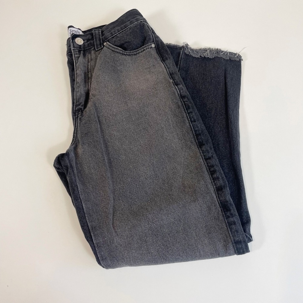 Simple Society Womens Straight Ankle Jeans Black 25 High Rise Dark Wash Raw Hem